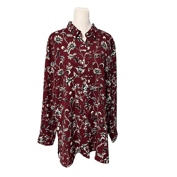 J. Jill Burgundy Floral Button Down Shirt - Picture 2 of 7